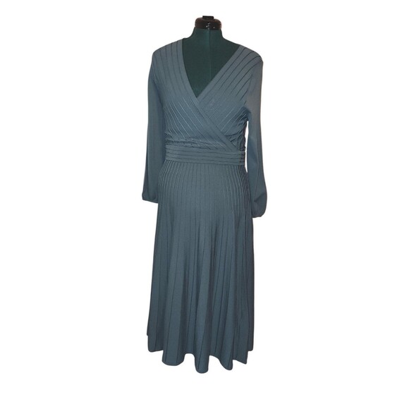 The Fold London Belluno Blue Pleated Regency Wrap Dress Size 10US Retail… - Picture 2 of 8